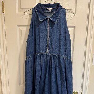 Aligne Gabi Sleeveless Denim Halter Midi Dress, Mid Blue, US 16/UK 20